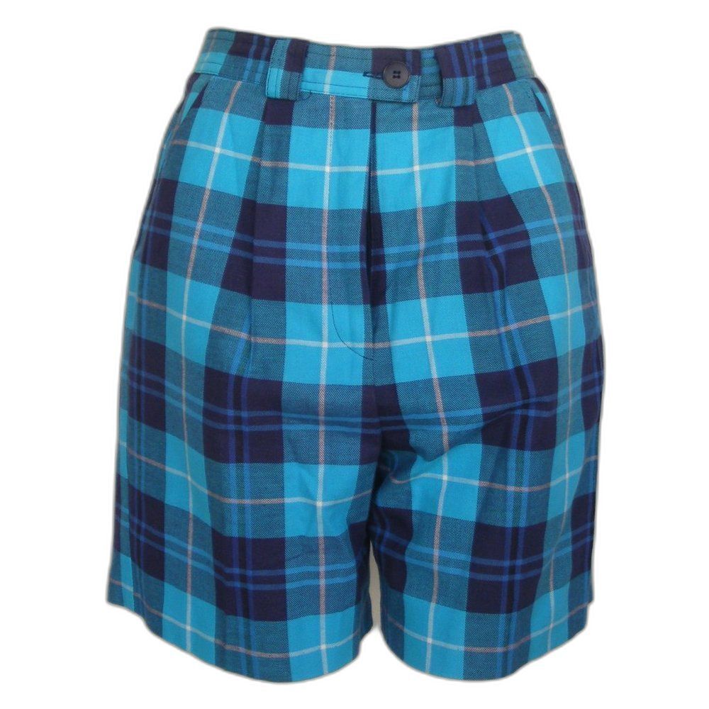 LILY'S OF Beverly Hills Shorts XS, Blue Plaid, Walking/Bermuda, Vintage, Pockets